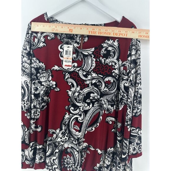 NWT Alfani Tunic Womens 2X Red Black Floral Paisley Boho Chic Whimsigoth AC27 - Picture 9 of 15